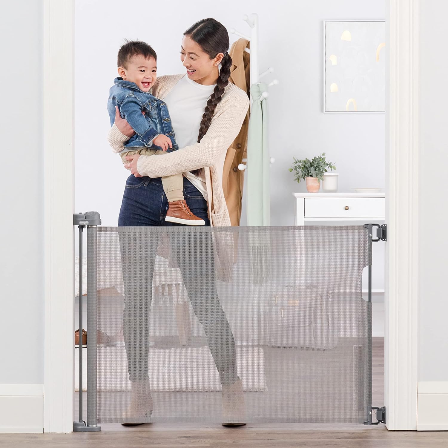 Regalo 30 In Tall Gray Retractable Mesh Safety Gate