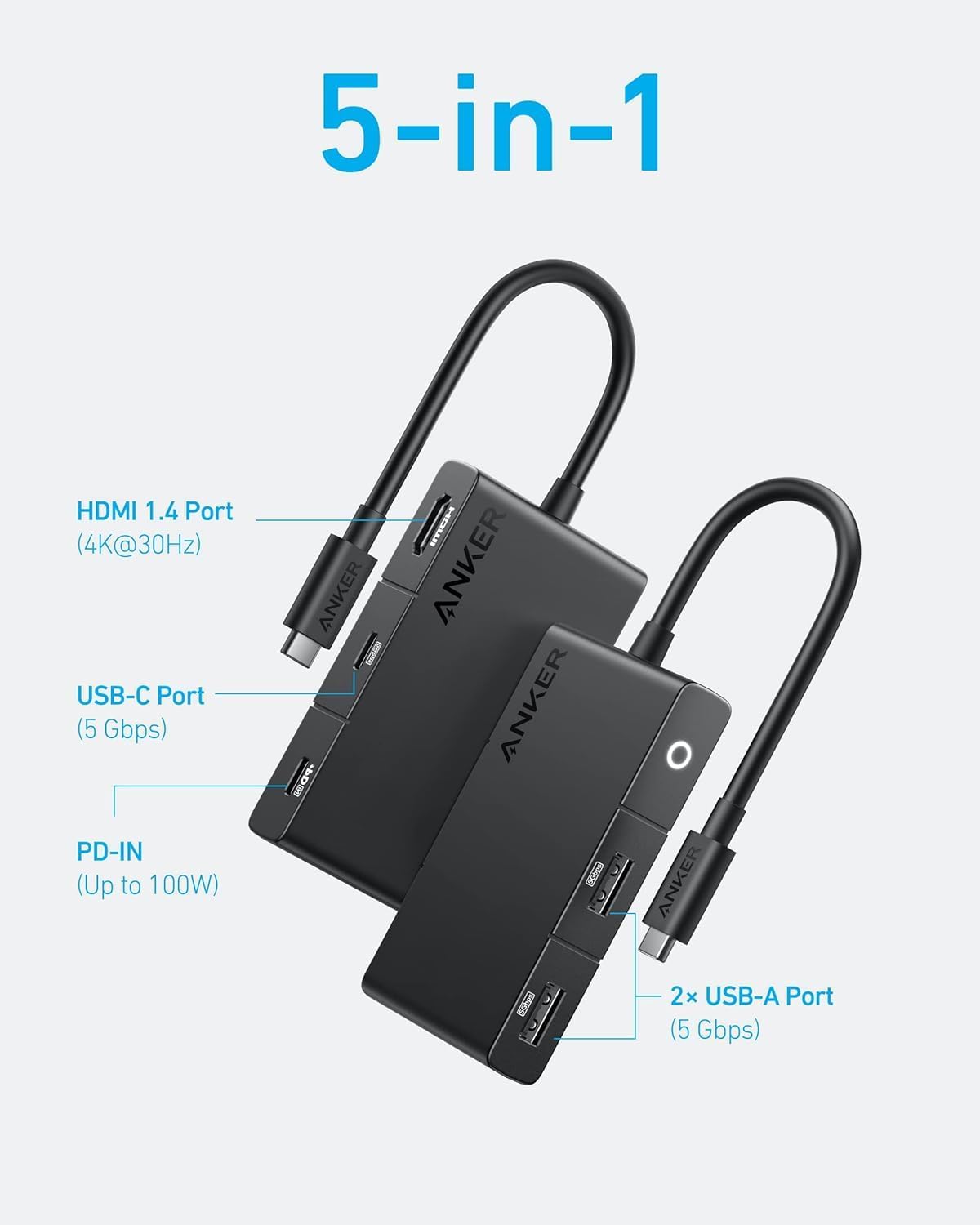 Anker 5-in-1 USB-C Hub — Expand Your Laptop with HDMI, USB 3.0 & SD Card