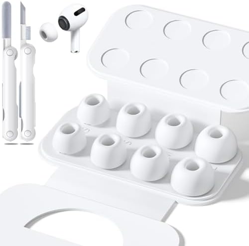 4 Pairs Replacement Ear Tips for AirPods Pro 2nd/1st Generation with Portable Storage Box & Cleaner Pen,Noise Reduction Holewith & Built-in dust Guard Screen,Silicone EarTips(White)