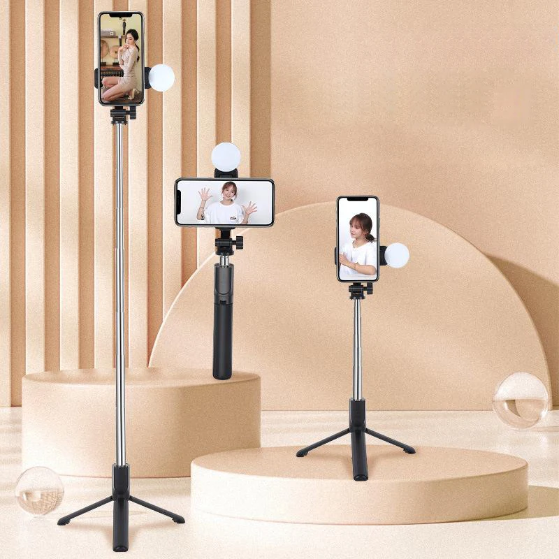2024 New Aluminium Mini Selfie Stick Tripod Stand Wireless Live Broadcast Selfie Stick With Light And Tripod