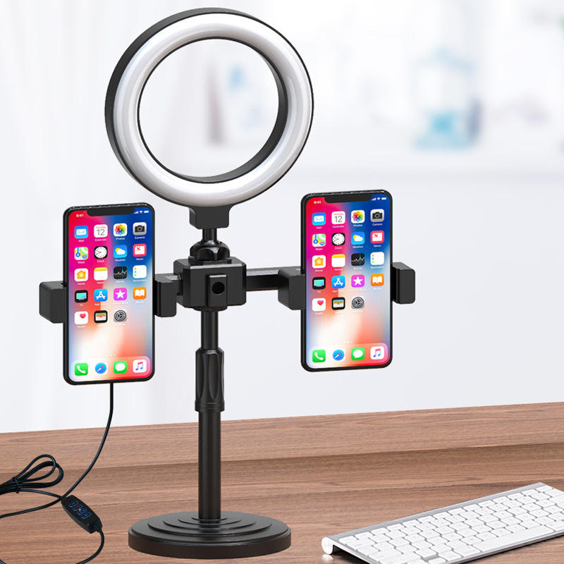 2024 New Live Streaming Fixed Video Vlog Holder Desktop Premium LED Ring Light Flexible Mini Selfie Stick Tripod Stand For Phone