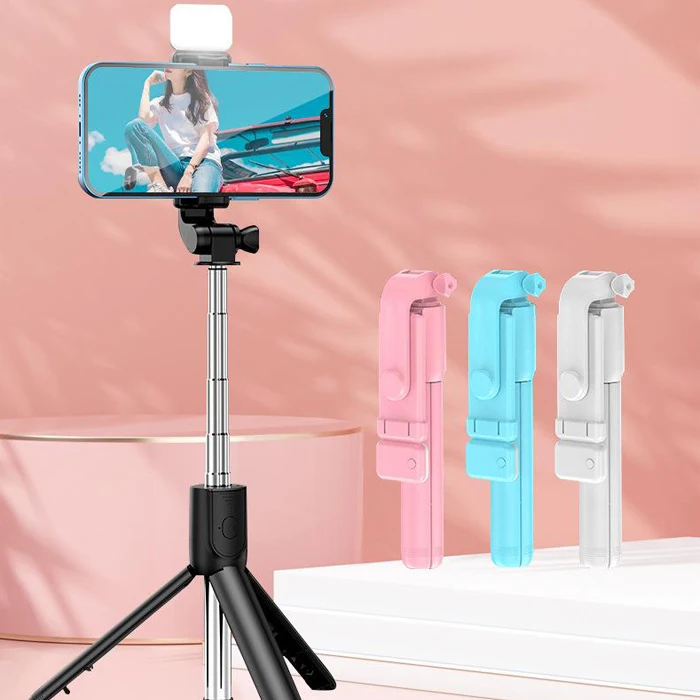 New Tripod Selfie Stick 2024 Trending Sale 360 Rotation Flexible Scalable Phone Pink Tripod Selfie Stick With Light