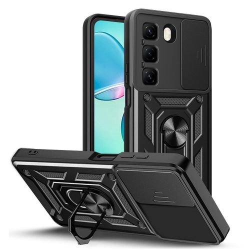 Infinix Hot 50 4G Case Slide Window Lens Protection with Magnetic Stand Ring - Black
