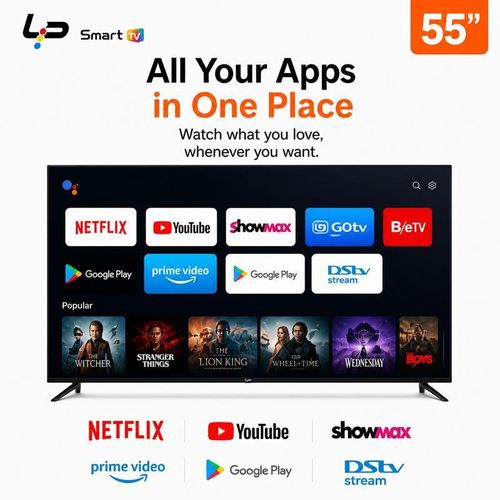 Smart TV 55-Voice Bluetooth Remote-4K UHD-Android 14.0-1.5+8G-Frameless-WiFi+Bluetooth-3 HDMI + 2 USB+ 1 year warranty - Black