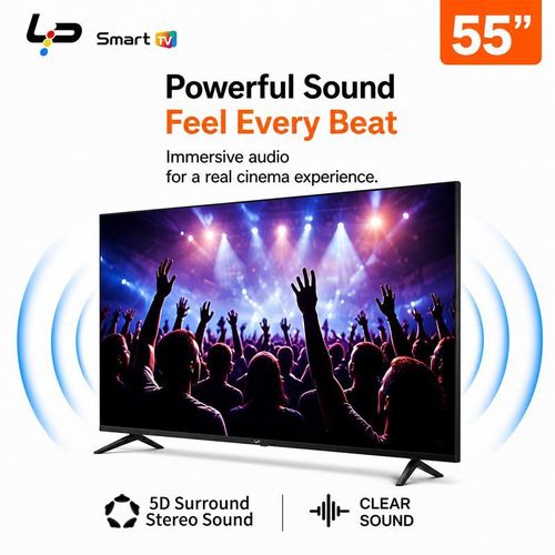 Smart TV 55-Voice Bluetooth Remote-4K UHD-Android 14.0-1.5+8G-Frameless-WiFi+Bluetooth-3 HDMI + 2 USB+ 1 year warranty - Black