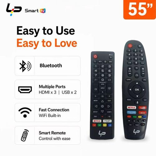 Smart TV 55-Voice Bluetooth Remote-4K UHD-Android 14.0-1.5+8G-Frameless-WiFi+Bluetooth-3 HDMI + 2 USB+ 1 year warranty - Black