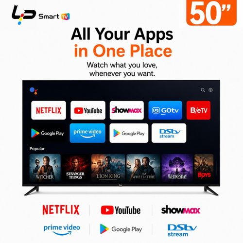 Smart TV 50 inches 4K – UHD image quality + smooth Android 14.0 1+8G Frameless design WiFi connection 3 HDMI + 2 USB