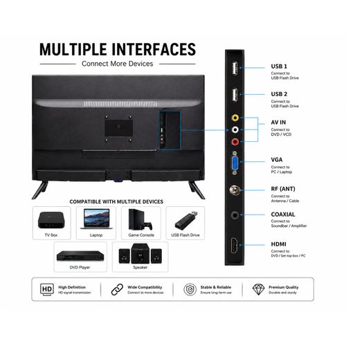 Aurvixs 32 Inch Smart LED T2ST Support Tv - Black