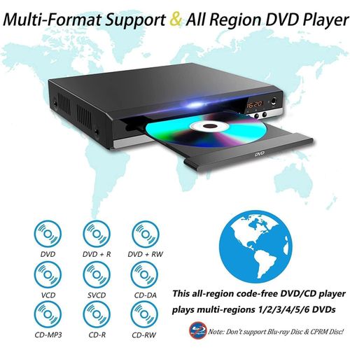 DVD Player Compact HDMI AV Cable USB Input UHD 1080P 5.1 Stereo Surround Region-Free CD Player for Karaoke Study at