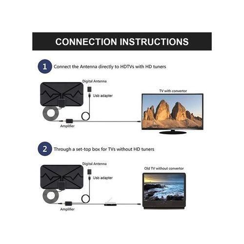 3600Miles Digital Antenna TV Indoor Signal Amplifier 4K UHD - Black - Black