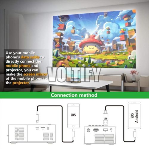 Voltify Mini Portable Projector – Compact Home Theater Projector with Phone Connection