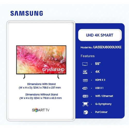 UA55DU8000UXKE Crystal Ultra HD 4K Smart - 55" - Black