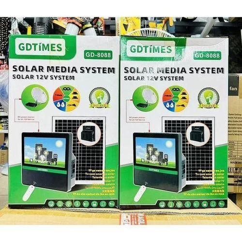 Solar Rechargeable Portable 10'' Television with Bulbs- black