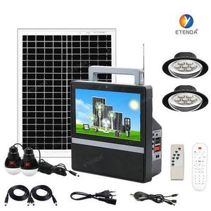 Solar Rechargeable Portable 10'' Television with Bulbs- black