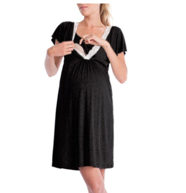 New lace splicing multifunctional maternity dress and mother lactation dress