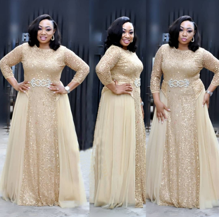Lace Sequin Crew Neck Mid Sleeves Everyday Dress Evening Party Long Dress