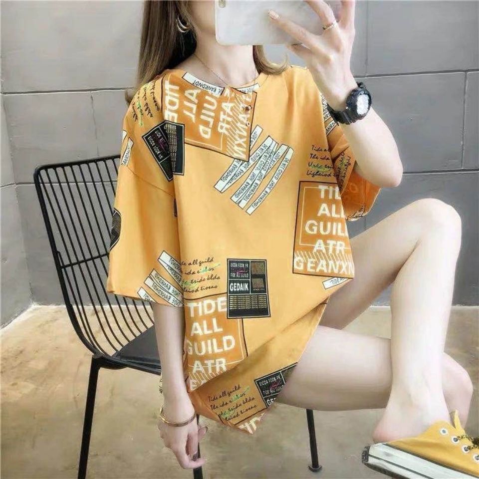 New Summer Women's T-shirt Short sleeve Medium length top Loose plus size