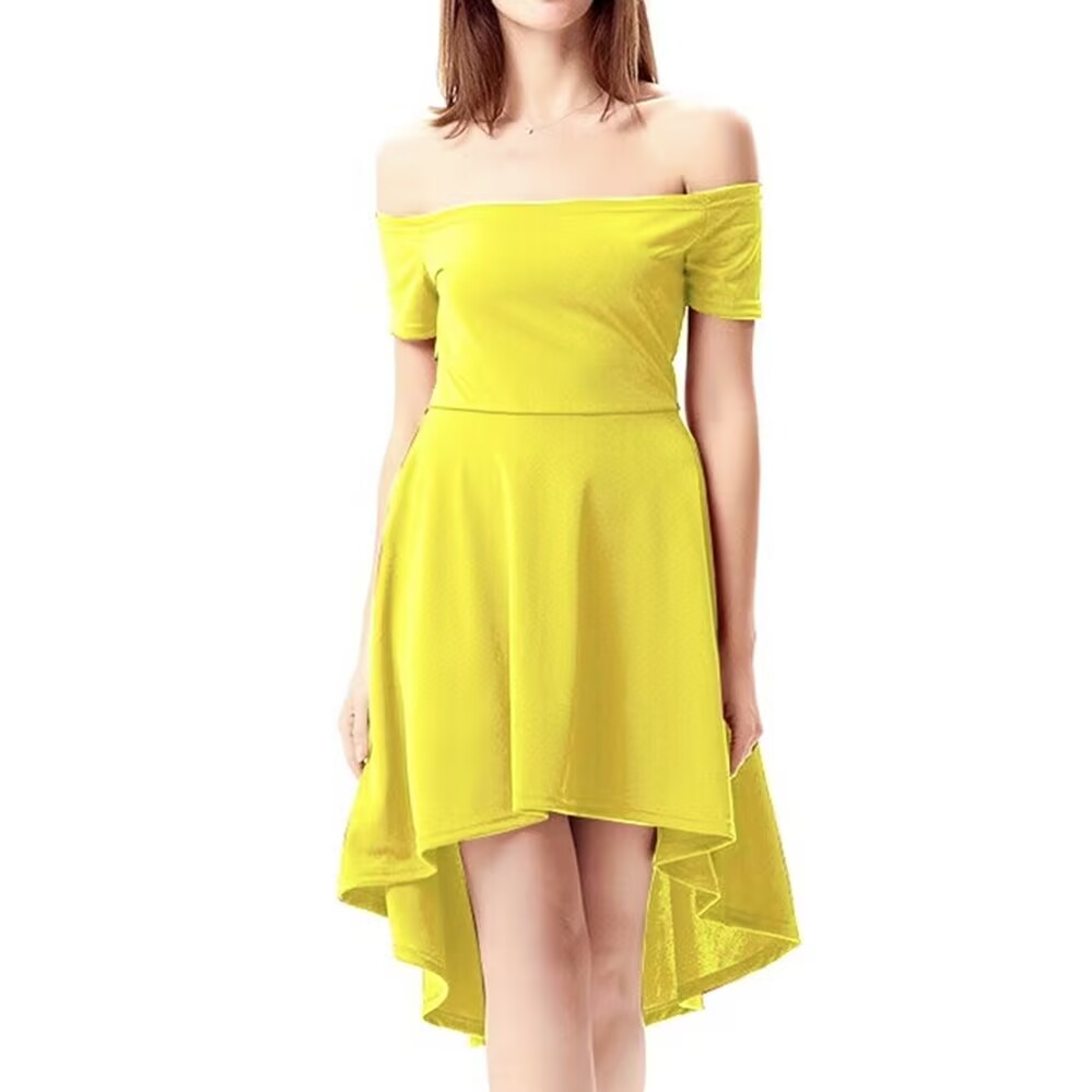 Solid Off Shoulder Dress, Casual Short Sleeve Maxi Skirt For Party & Banquet