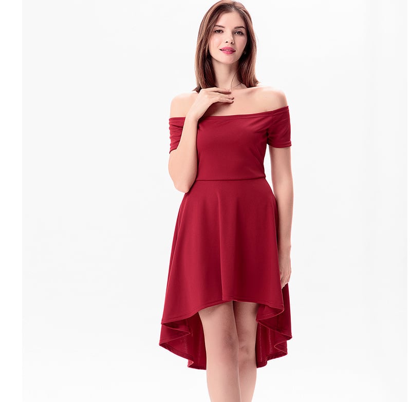 Solid Off Shoulder Dress, Casual Short Sleeve Maxi Skirt For Party & Banquet