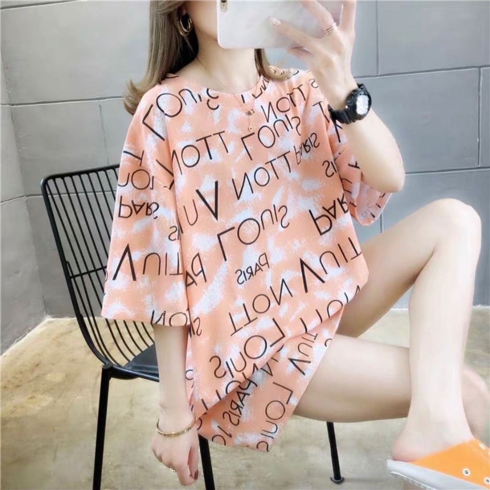 New Summer Women's T-shirt Short sleeve Medium length top Loose plus size