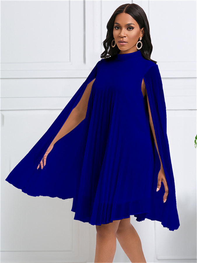 Pleated Dresses for Woman Round Neck Batwing Sleeve Dress