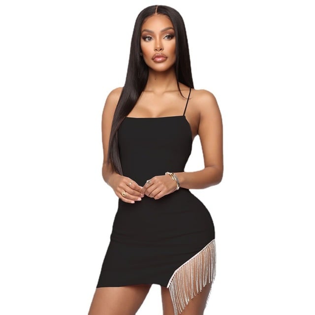 Tassel Sexy Solid Strapless Sleeveless Patchwork Bodycon Dress New Summer Fashion Elegant Senior Club Party Mini Dress