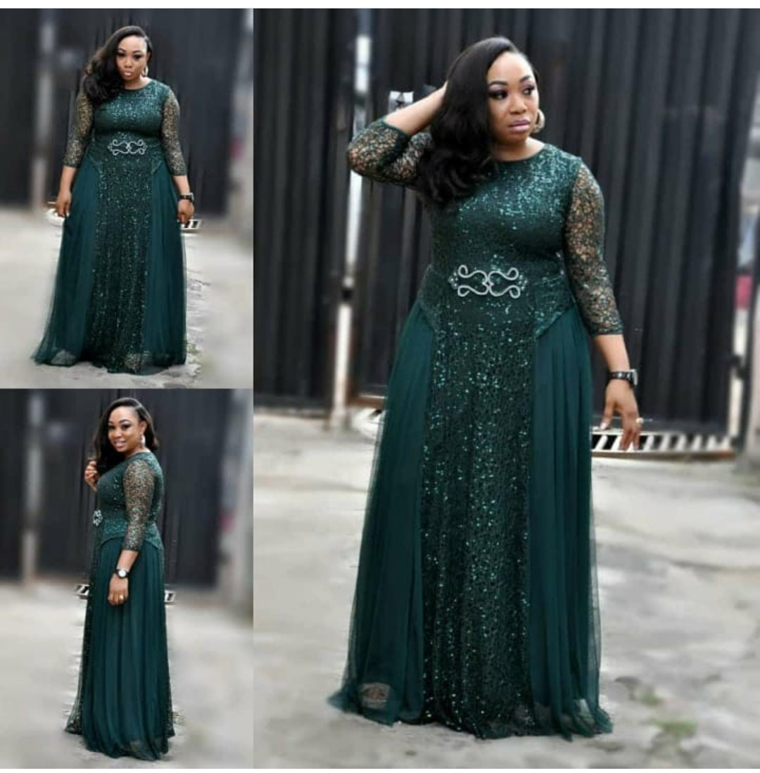 Lace Sequin Crew Neck Mid Sleeves Everyday Dress Evening Party Long Dress