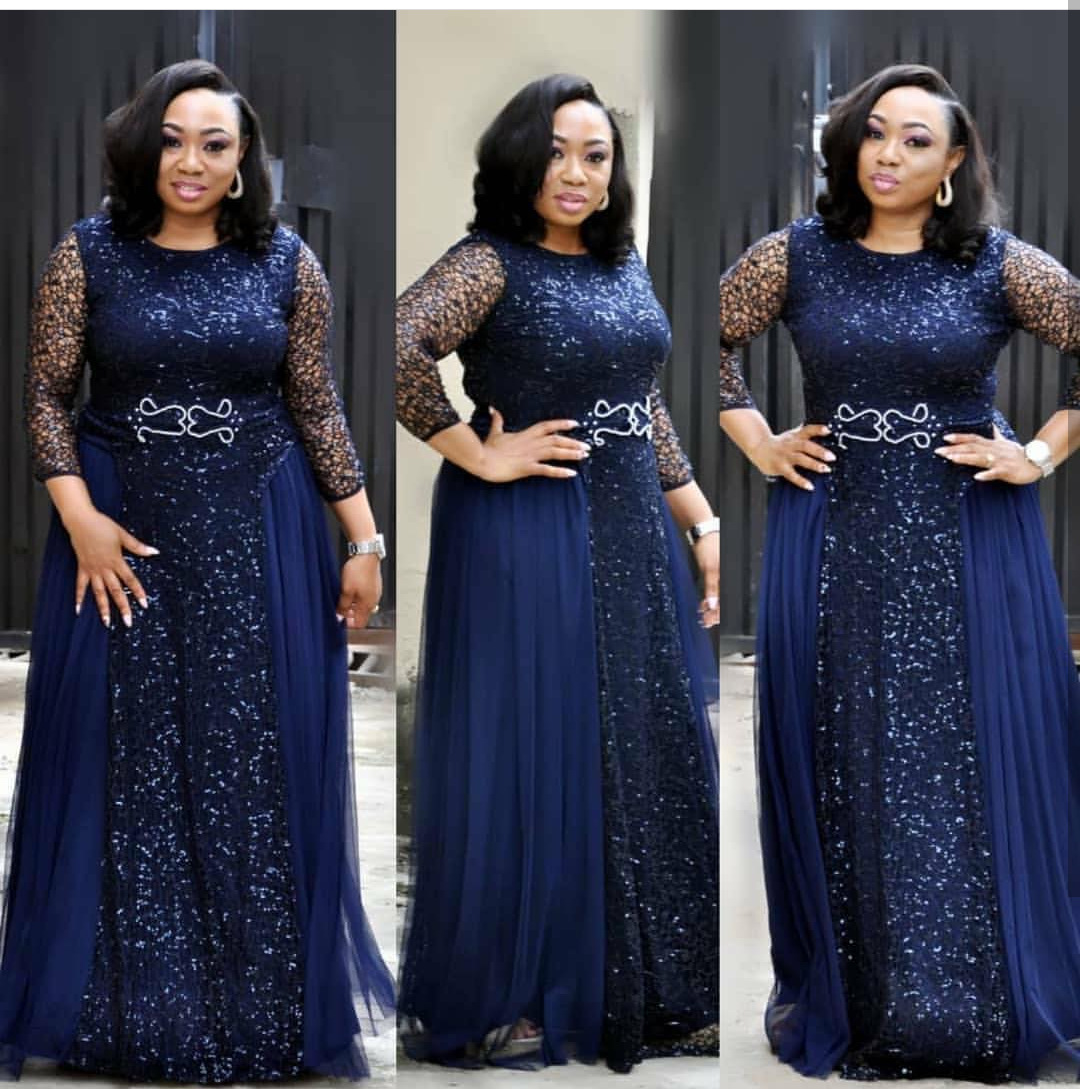Lace Sequin Crew Neck Mid Sleeves Everyday Dress Evening Party Long Dress