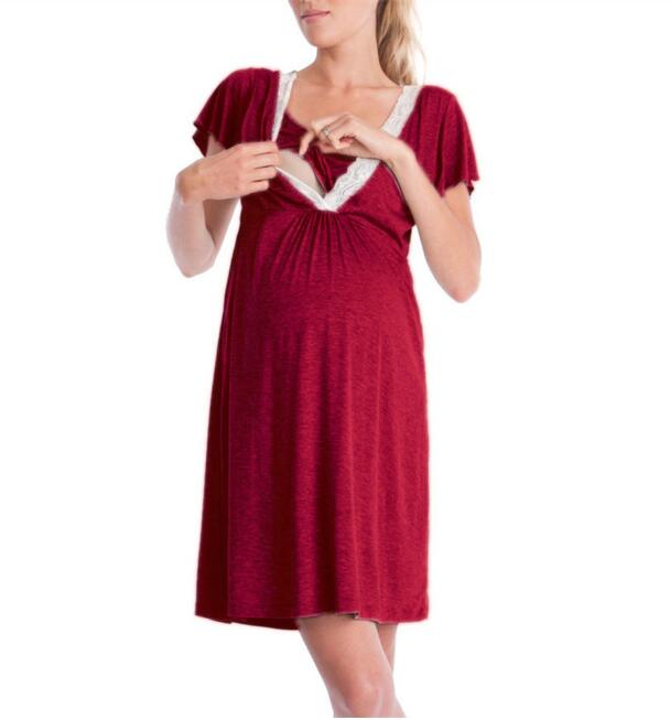 New lace splicing multifunctional maternity dress and mother lactation dress