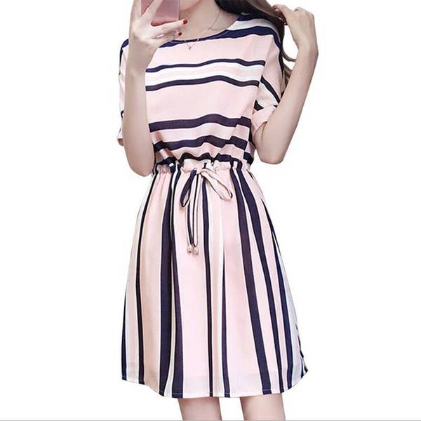 wholesale Fashion casual dress short sleeve women striped skirt