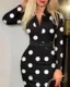 New Fashion Check Print V-Neck Hip Long Sleeve Sexy Dress