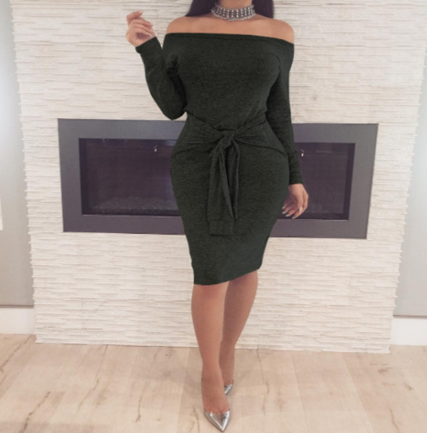comfortable waist belt strap, tight collar, women's dress