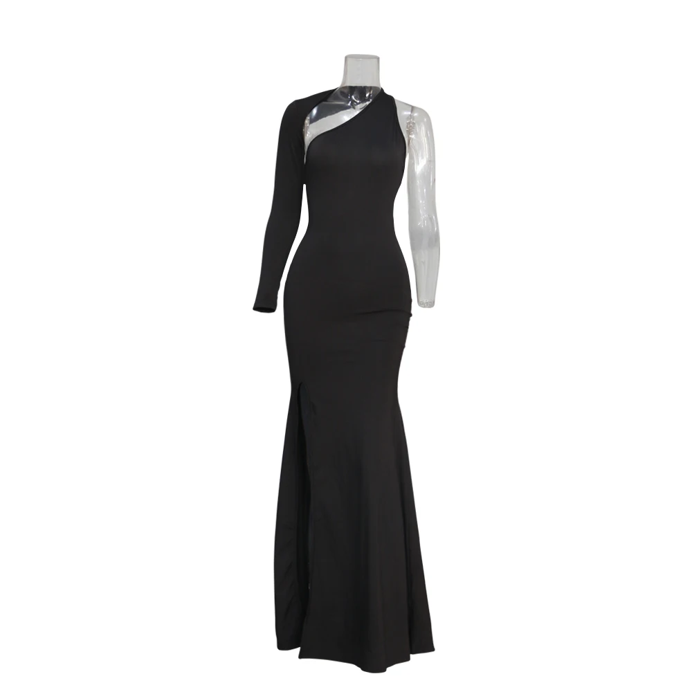 Fall Longuette long-sleeved Elastic force single sleeve slim long dress
