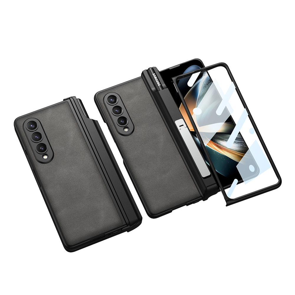 Luxury Leather Magnetic Hinge Protection Hard Plastic Cover for Samsung Galaxy Z Fold 4 5G Case with Pen Holder Screen Protector