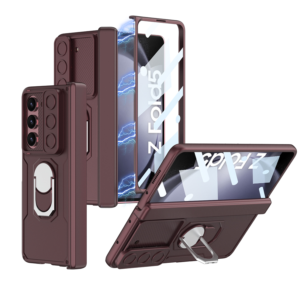 Magnetic Hard PC Armour Shockproof Sliding Window Phone Cover for Samsung Galaxy Z Fold 5 Case with Screen Protector Bracket