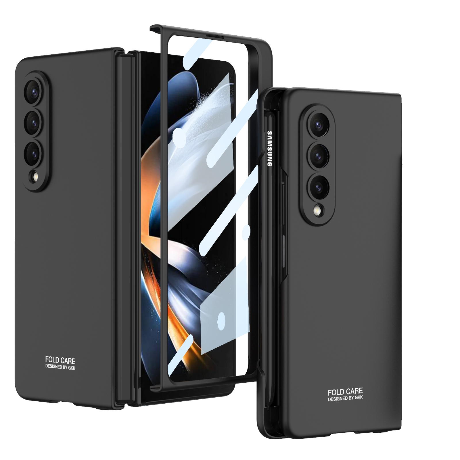 Shockproof Matte Case Pen Slot for Samsung Galaxy Z Fold 4 5G Ultra Thin Case Hard Plastic Cover for Fold4 Case with Glass Film