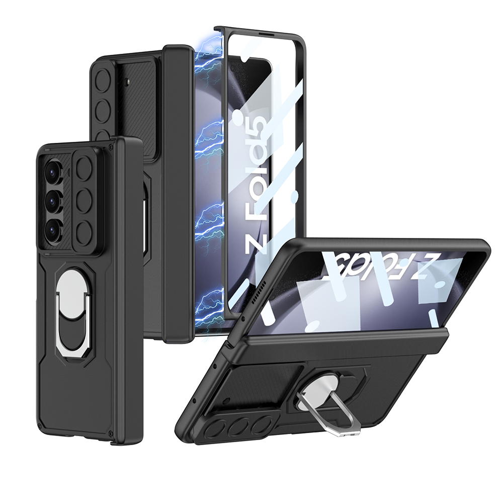 Magnetic Hard PC Armour Shockproof Sliding Window Phone Cover for Samsung Galaxy Z Fold 5 Case with Screen Protector Bracket