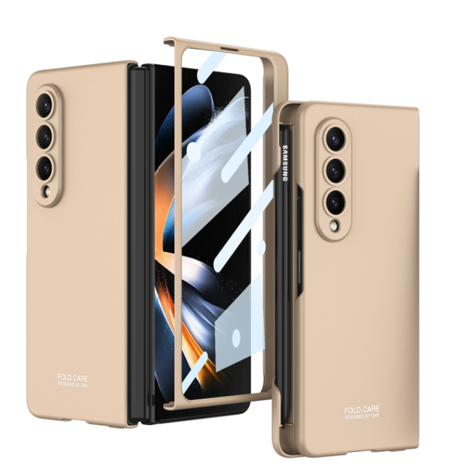 Shockproof Matte Case Pen Slot for Samsung Galaxy Z Fold 4 5G Ultra Thin Case Hard Plastic Cover for Fold4 Case with Glass Film