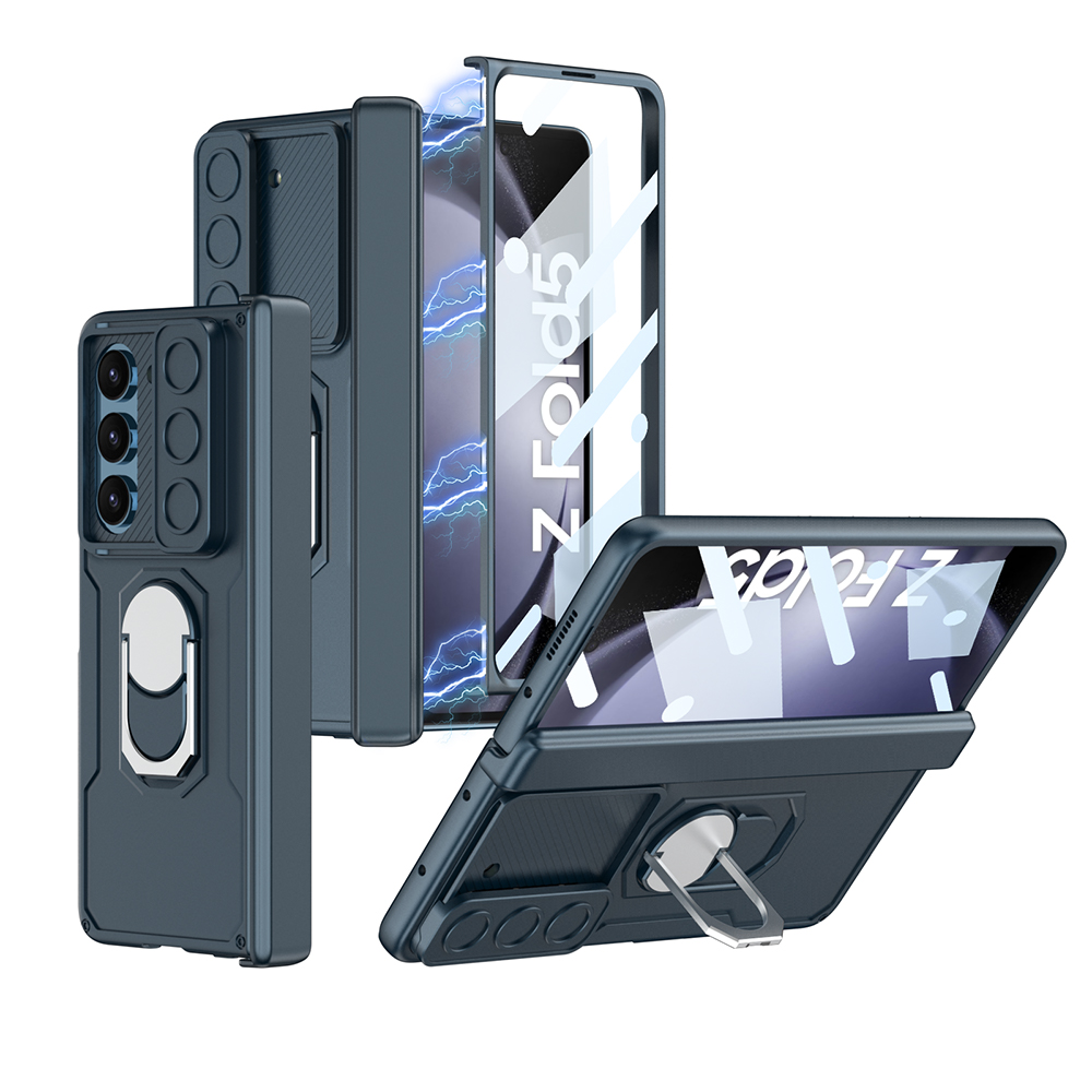 Magnetic Hard PC Armour Shockproof Sliding Window Phone Cover for Samsung Galaxy Z Fold 5 Case with Screen Protector Bracket