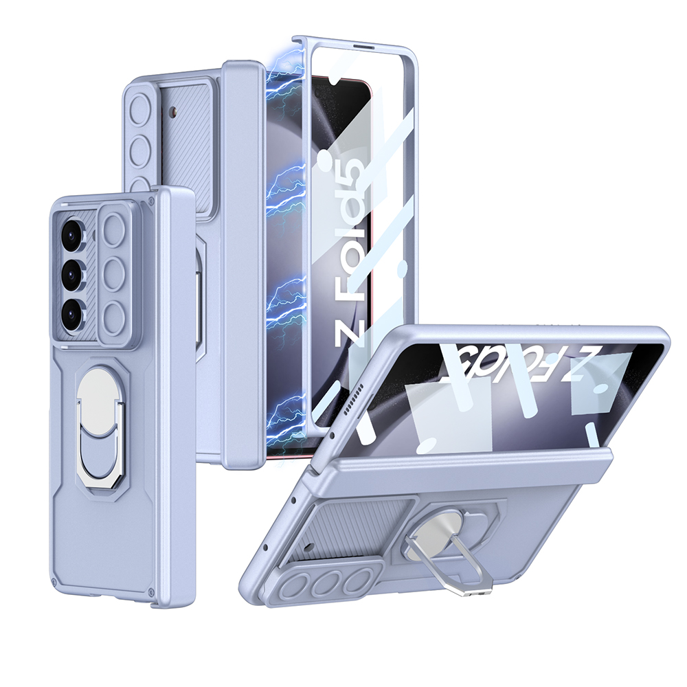 Magnetic Hard PC Armour Shockproof Sliding Window Phone Cover for Samsung Galaxy Z Fold 5 Case with Screen Protector Bracket