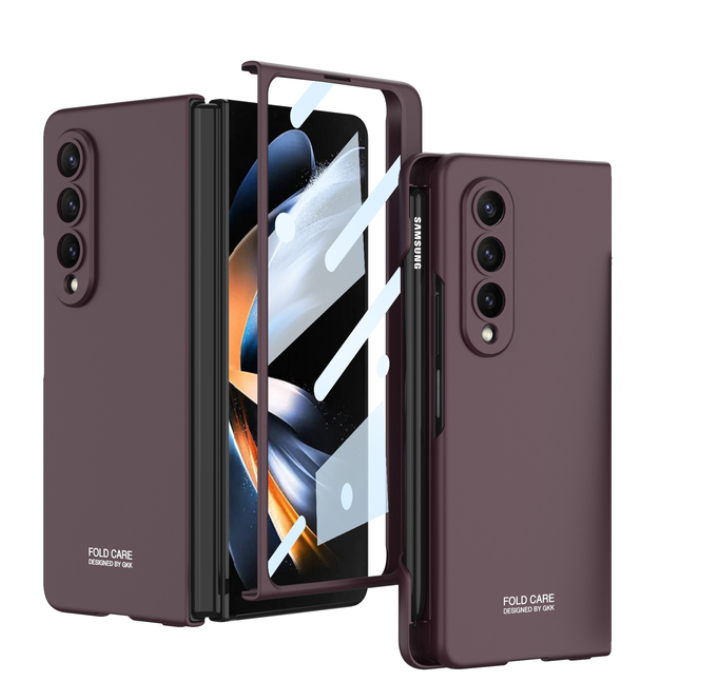 Shockproof Matte Case Pen Slot for Samsung Galaxy Z Fold 4 5G Ultra Thin Case Hard Plastic Cover for Fold4 Case with Glass Film
