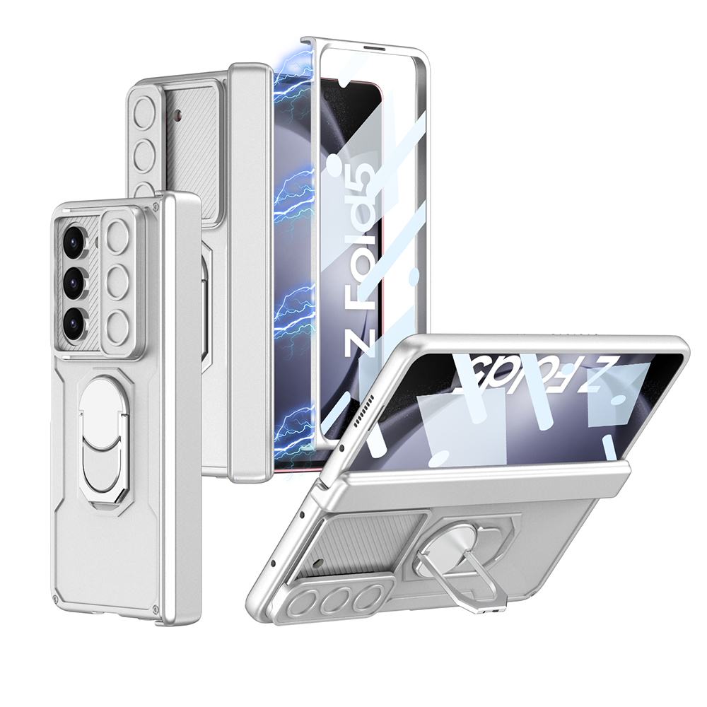 Magnetic Hard PC Armour Shockproof Sliding Window Phone Cover for Samsung Galaxy Z Fold 5 Case with Screen Protector Bracket
