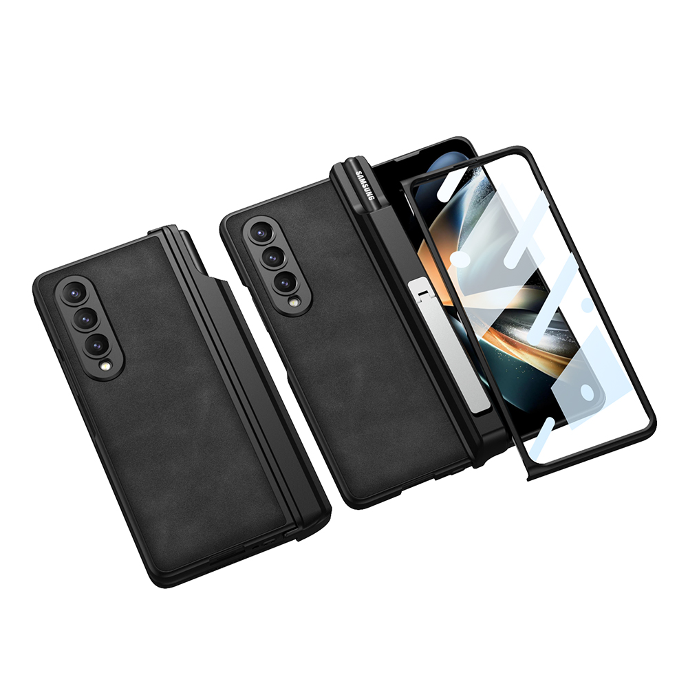 Luxury Leather Magnetic Hinge Protection Hard Plastic Cover for Samsung Galaxy Z Fold 4 5G Case with Pen Holder Screen Protector