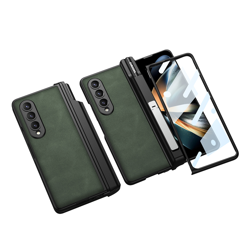 Luxury Leather Magnetic Hinge Protection Hard Plastic Cover for Samsung Galaxy Z Fold 4 5G Case with Pen Holder Screen Protector