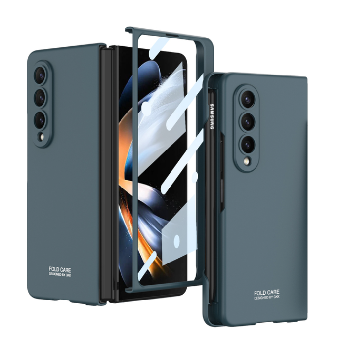 Shockproof Matte Case Pen Slot for Samsung Galaxy Z Fold 4 5G Ultra Thin Case Hard Plastic Cover for Fold4 Case with Glass Film