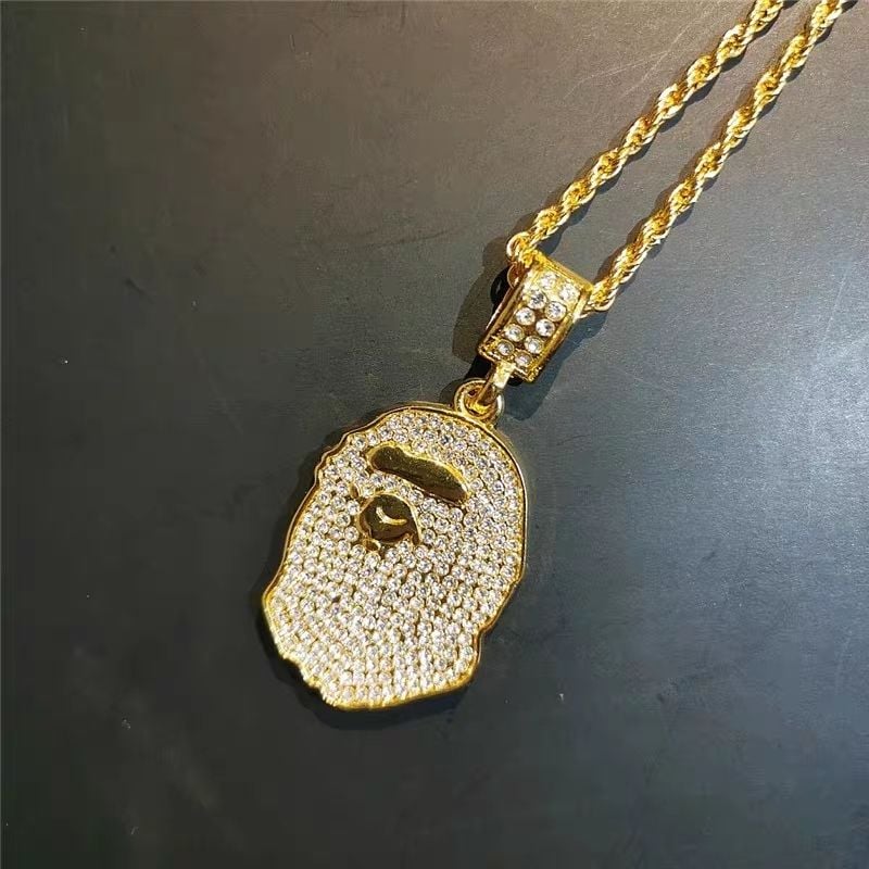 chris Brown's diamond ape-man head necklace hip hop street hipster pendant