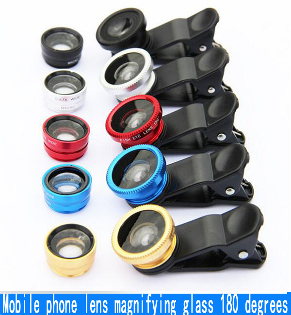 Mobile phone lens magnifying glass 180 degree fisheye wide-angle macro selfie three in one fisheye clip lens