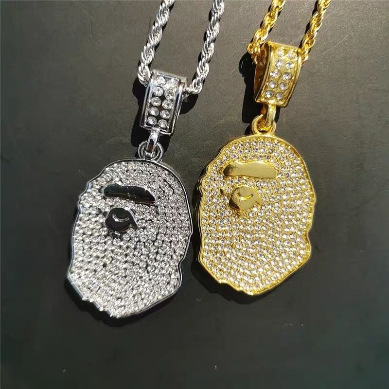 chris Brown's diamond ape-man head necklace hip hop street hipster pendant