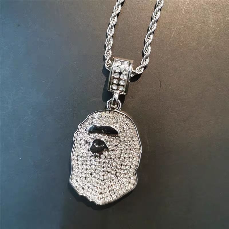 chris Brown's diamond ape-man head necklace hip hop street hipster pendant