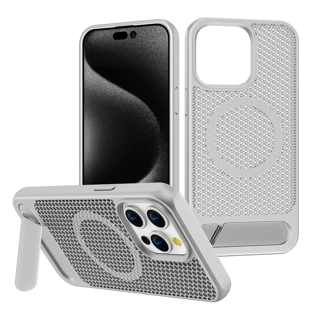 Luxury Cooling Stand Magnetic Phone Case For iPhone 17 16 15 14 11 12 13 Pro Max Heat Dissipation Plain Color Shockproof Cover
